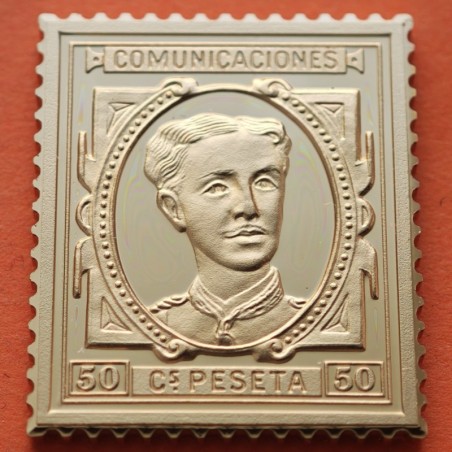 . 0,35 Onzas LINGOTE DE PLATA PURA y BAÑO DE ORO x ESPAÑA forma de sello 50 CENTIMOS 1876 ALFONSO XII