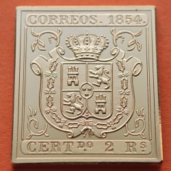 0,35 Onzas LINGOTE DE PLATA PURA y BAÑO DE ORO x ESPAÑA forma de sello 2 REALES 1854 ISABEL II