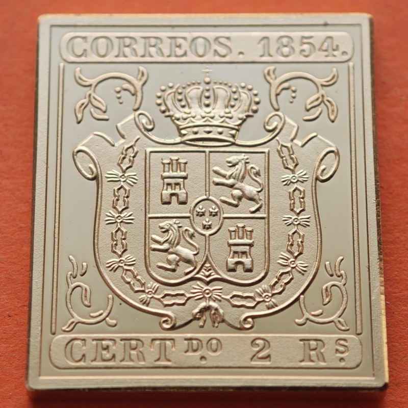 0,35 Onzas LINGOTE DE PLATA PURA y BAÑO DE ORO x ESPAÑA forma de sello 2 REALES 1854 ISABEL II