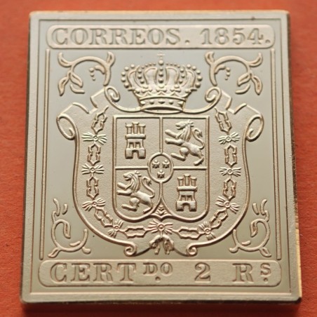 0,35 Onzas LINGOTE DE PLATA PURA y BAÑO DE ORO x ESPAÑA forma de sello 2 REALES 1854 ISABEL II