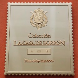 0,64 Onzas LINGOTE DE PLATA PURA y BAÑO DE ORO x ESPAÑA forma de sello 500 PESETAS 1975 REY JUAN CARLOS I