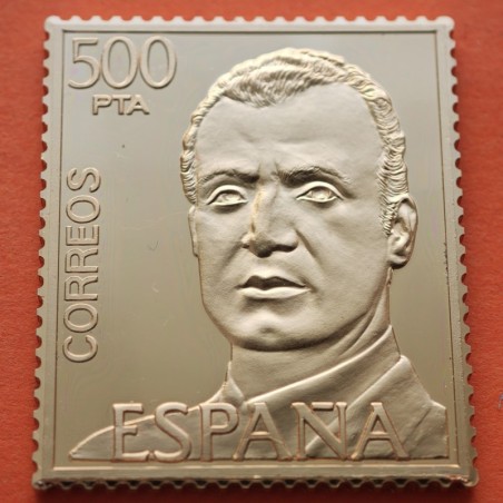 0,64 Onzas LINGOTE DE PLATA PURA y BAÑO DE ORO x ESPAÑA forma de sello 500 PESETAS 1975 REY JUAN CARLOS I