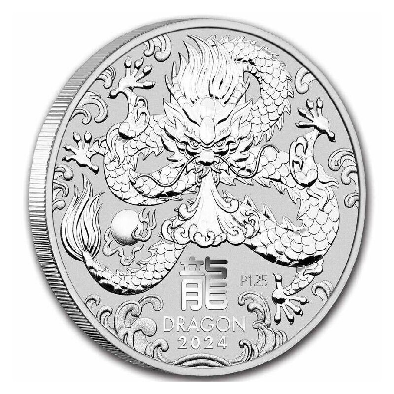 . 1 aacoin @11/ENERO Envío@  AUSTRALIA 1/2 DOLAR 2024 AÑO DEL DRAGON Serie Lunar MONEDA DE PLATA ONZA Year of the
