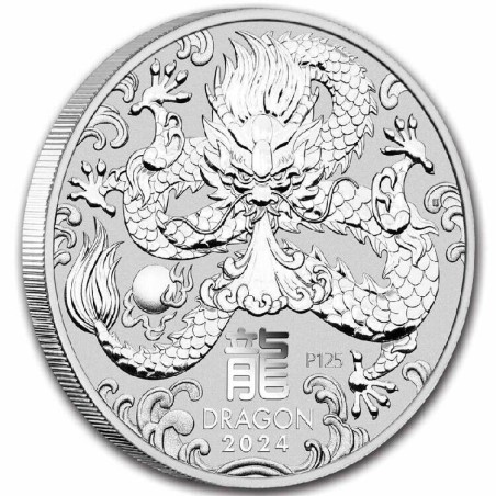 . 1 aacoin @11/ENERO Envío@  AUSTRALIA 1/2 DOLAR 2024 AÑO DEL DRAGON Serie Lunar MONEDA DE PLATA ONZA Year of the