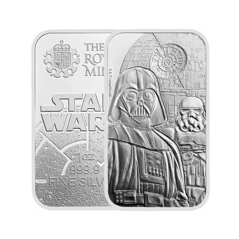 **AGOTADO** INGLATERRA DARK SIDE Lingote DARTH VADER STAR WARS JEDI 1 ONZA 2025 PLATA 999.9 ROYAL MINT