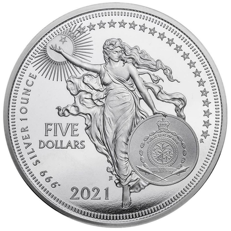 ** RARA ** NIUE 5 DOLARES 2021 LEONARDO DA VINCI Serie ICONS OF INSPIRATION 2ª MONEDA DE PLATA OZ ONZA
