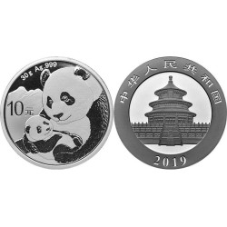 CHINA 10 YUAN 2019 OSO PANDA CON CRIA y PAGODA MONEDA DE PLATA SC 1 ONZA OUNCE SILVER 30 Grs. en cápsula