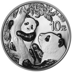 CHINA 10 YUAN 2021 OSO PANDA CON SU CRIA y PAGODA MONEDA DE PLATA Cápsula SILVER 30 Grs. 1 ONZA Oz Ounce