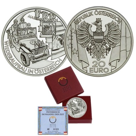 AUSTRIA 20 EUROS 2003 PLAN MARSHALL JEEP WWII KM.3107 MONEDA DE PLATA PROOF Österreich Nachkriegszeit