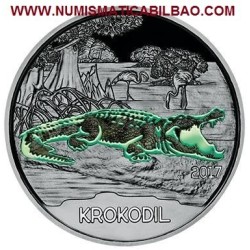 @AGOTADA y RARA@ AUSTRIA 3 EUROS 2017 COCODRILO MONEDA DE NICKEL SC @SE ILUMINA EN LA NOCHE@ Österreich KROKODIL Euro Coin