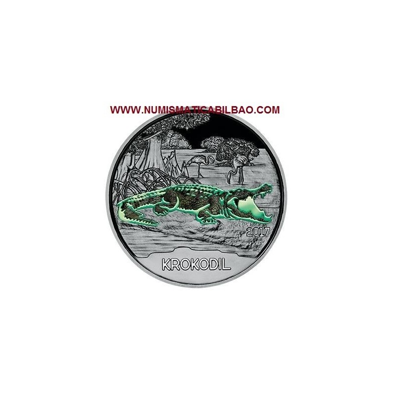 @AGOTADA y RARA@ AUSTRIA 3 EUROS 2017 COCODRILO MONEDA DE NICKEL SC @SE ILUMINA EN LA NOCHE@ Österreich KROKODIL Euro Coin