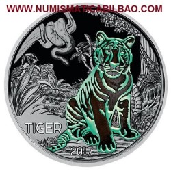 @AGOTADA y RARA@ AUSTRIA 3 EUROS 2017 TIGRE MONEDA DE NICKEL SC @SE ILUMINA EN LA NOCHE@ Österreich Tiger Tier Euro Coin
