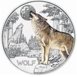 AUSTRIA 3 EUROS 2017 LOBO @ESCASA@ MONEDA DE NICKEL A COLORES SC @SE ILUMINA EN LA NOCHE@ Österreich WOLF
