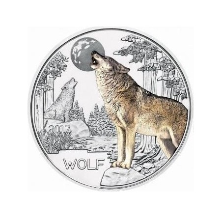 AUSTRIA 3 EUROS 2017 LOBO @ESCASA@ MONEDA DE NICKEL A COLORES SC @SE ILUMINA EN LA NOCHE@ Österreich WOLF