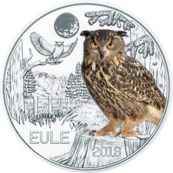@RARA@ AUSTRIA 3 EUROS 2018 BUHO MONEDA DE NICKEL A COLORES SC @SE ILUMINA EN LA NOCHE@ Österreich EULE 3 Euro Coin