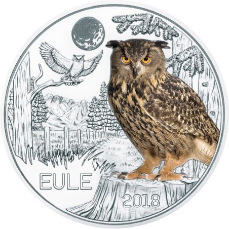@RARA@ AUSTRIA 3 EUROS 2018 BUHO MONEDA DE NICKEL A COLORES SC @SE ILUMINA EN LA NOCHE@ Österreich EULE 3 Euro Coin