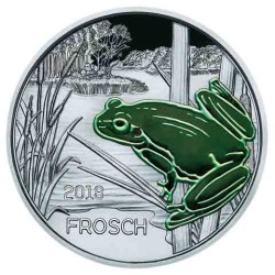 . AUSTRIA 3 EUROS 2018 RANA MONEDA DE NICKEL A COLORES SC @SE ILUMINA EN LA NOCHE@ Österreich FROSCH 3 Euro Coin