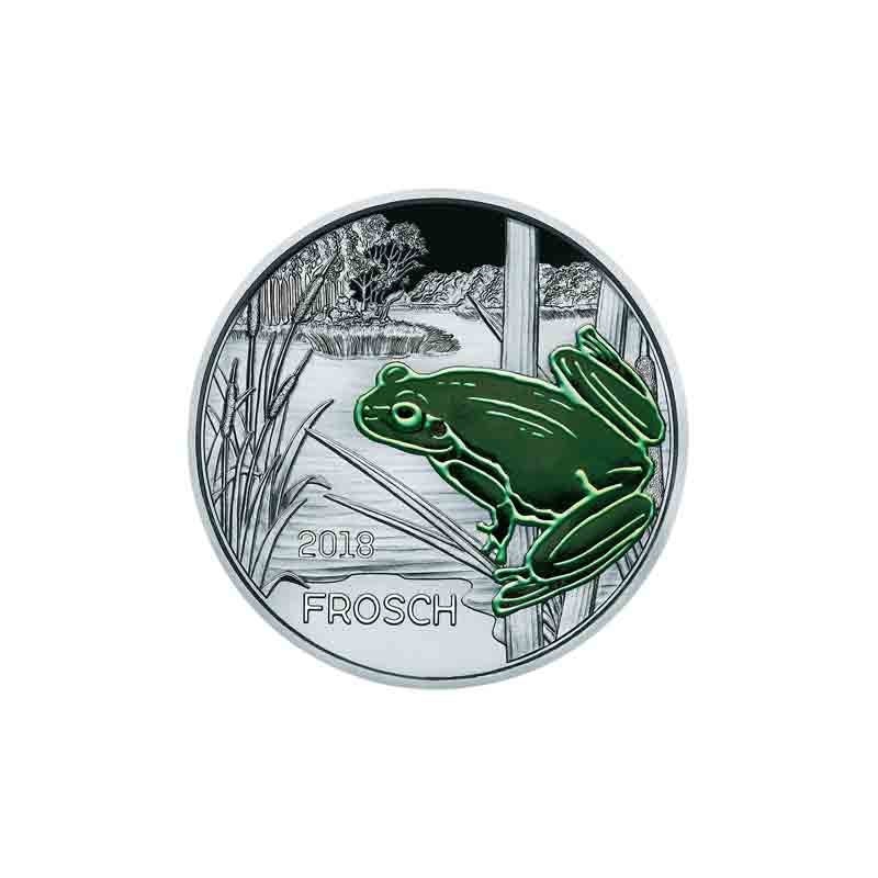 . AUSTRIA 3 EUROS 2018 RANA MONEDA DE NICKEL A COLORES SC @SE ILUMINA EN LA NOCHE@ Österreich FROSCH 3 Euro Coin