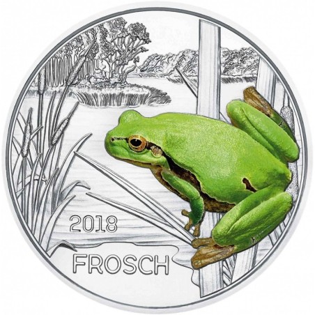 . AUSTRIA 3 EUROS 2018 RANA MONEDA DE NICKEL A COLORES SC @SE ILUMINA EN LA NOCHE@ Österreich FROSCH 3 Euro Coin