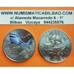 . AUSTRIA 3 EUROS 2018 TIBURON MONEDA DE NICKEL A COLORES SC @SE ILUMINA EN LA NOCHE@ Österreich HAI SHARK 3 Euro