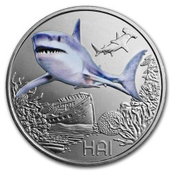 . AUSTRIA 3 EUROS 2018 TIBURON MONEDA DE NICKEL A COLORES SC @SE ILUMINA EN LA NOCHE@ Österreich HAI SHARK 3 Euro