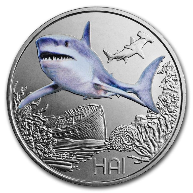 . AUSTRIA 3 EUROS 2018 TIBURON MONEDA DE NICKEL A COLORES SC @SE ILUMINA EN LA NOCHE@ Österreich HAI SHARK 3 Euro