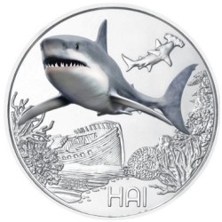 . AUSTRIA 3 EUROS 2018 TIBURON MONEDA DE NICKEL A COLORES SC @SE ILUMINA EN LA NOCHE@ Österreich HAI SHARK 3 Euro