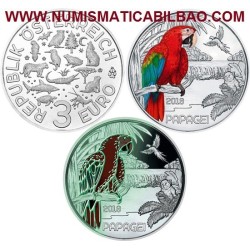 AUSTRIA 3 EUROS 2018 PAPAGAYO @ESCASA@ MONEDA DE NICKEL A COLORES SC @SE ILUMINA EN LA NOCHE@ Österreich PAPAGEI Coin