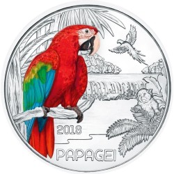 AUSTRIA 3 EUROS 2018 PAPAGAYO @ESCASA@ MONEDA DE NICKEL A COLORES SC @SE ILUMINA EN LA NOCHE@ Österreich PAPAGEI Coin
