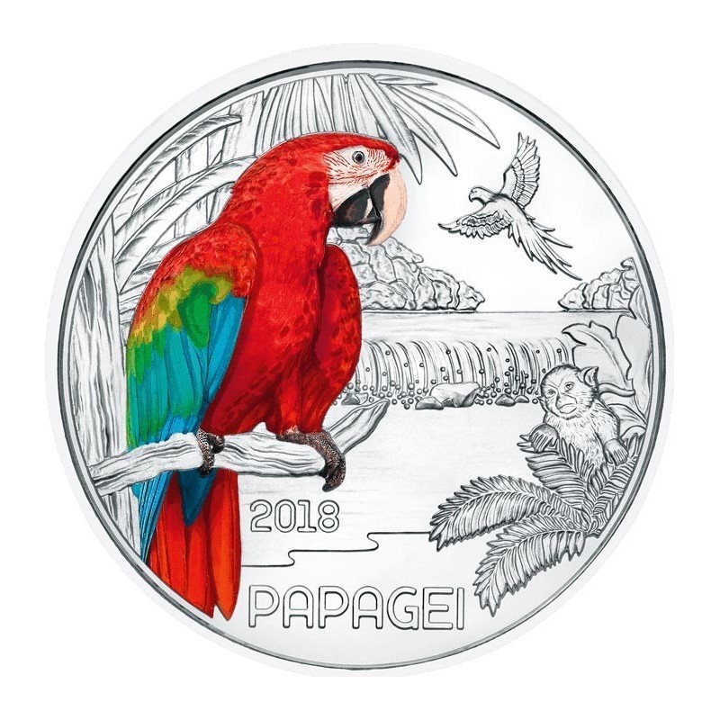 AUSTRIA 3 EUROS 2018 PAPAGAYO @ESCASA@ MONEDA DE NICKEL A COLORES SC @SE ILUMINA EN LA NOCHE@ Österreich PAPAGEI Coin
