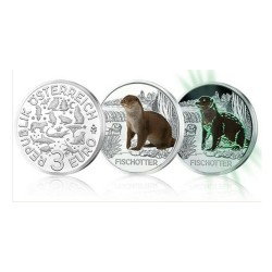 @RARA@ AUSTRIA 3 EUROS 2019 NUTRIA MONEDA DE NICKEL A COLORES SC @SE ILUMINA EN LA NOCHE@ Österreich 3€ Coin FISCHOTTER OTTER