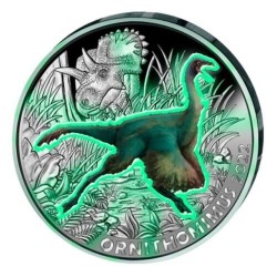 . 12ª moneda x AUSTRIA 3 EUROS 2022 ORNITHOMIMUS VELOX Serie DINOSAURIOS NICKEL SC COLORES SE ILUMINA EN LA NOCHE Österreich