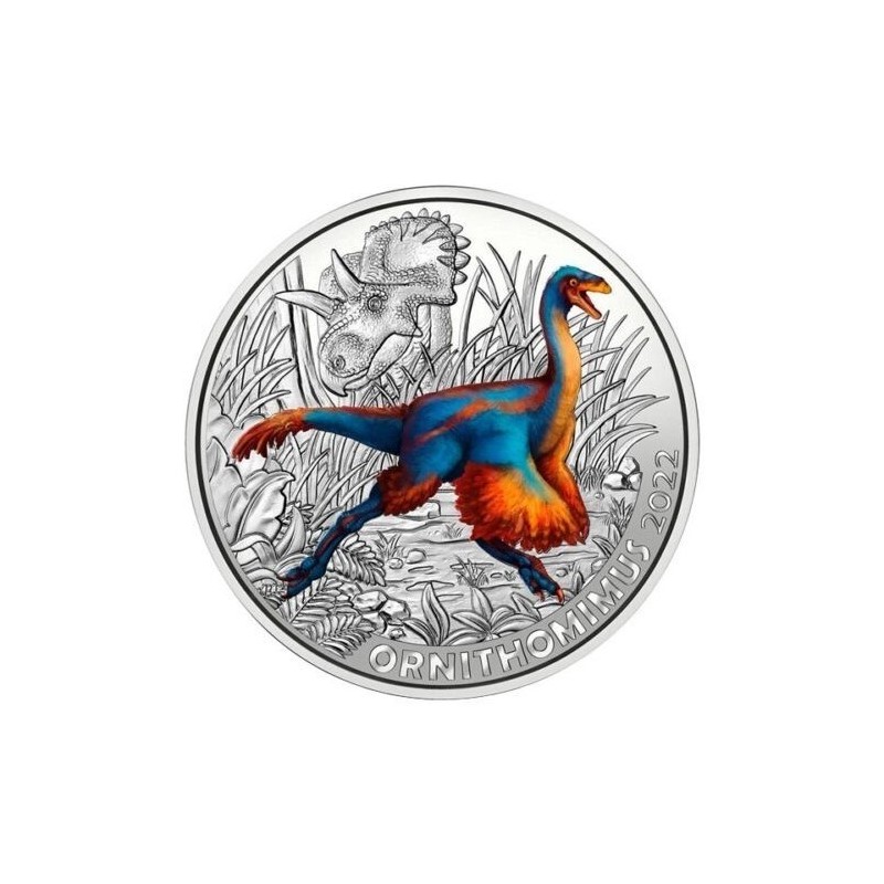 . 12ª moneda x AUSTRIA 3 EUROS 2022 ORNITHOMIMUS VELOX Serie DINOSAURIOS NICKEL SC COLORES SE ILUMINA EN LA NOCHE Österreich