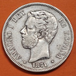 @ERROR SIN PUNTO@ ESPAÑA 5 PESETAS 1871 * 18 71 SDM AMADEO I DE SABOYA MONEDA DE PLATA (DURO) Spain silver KM.666