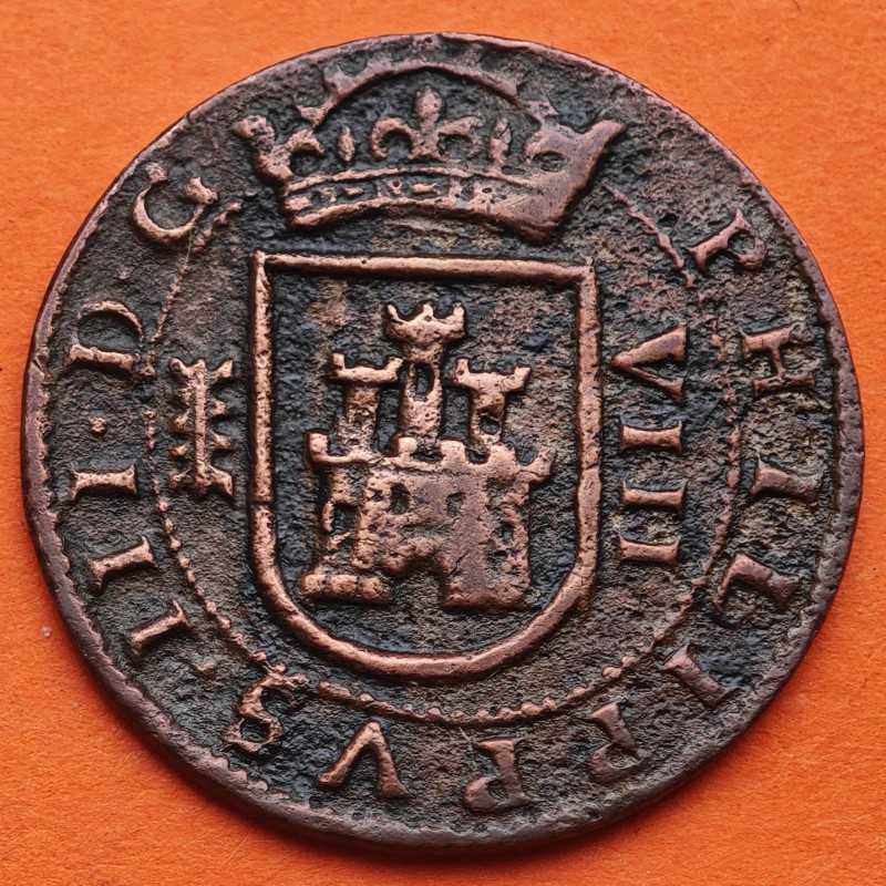 **FECHA NO VISIBLE** ESPAÑA Rey FELIPE III 8 MARAVEDIES 1607 ¿? SEGOVIA KM.9.5 MONEDA DE COBRE Philippvs III