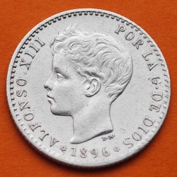 @RARA@ ESPAÑA Rey ALFONSO XIII 50 CENTIMOS 1896 * 9/6 PGV Tipo TUPE KM.705 MONEDA DE PLATA Spain silver R/1