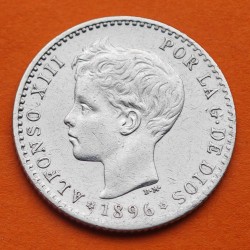 @RARA@ ESPAÑA Rey ALFONSO XIII 50 CENTIMOS 1896 * 9/6 PGV Tipo TUPE KM.705 MONEDA DE PLATA Spain silver R/1