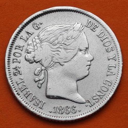 @RARA@ ESPAÑA Reina ISABEL II 40 CENTIMOS DE ESCUDO 1866 Ceca de MADRID KM.628.2 MONEDA DE PLATA Spain