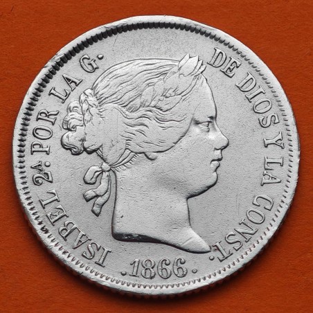 @RARA@ ESPAÑA Reina ISABEL II 40 CENTIMOS DE ESCUDO 1866 Ceca de MADRID KM.628.2 MONEDA DE PLATA Spain