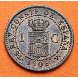 ESPAÑA Rey ALFONSO XIII 1 CENTIMO 1906 * 6 SLV ESCUDO KM.726 MONEDA DE BRONCE SC + BRILLOS R/5
