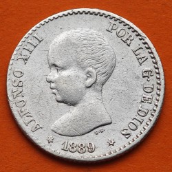 @ESCASA@ ESPAÑA Rey ALFONSO XIII 50 CENTIMOS 1889 * 8 9 MPM Tipo PELON KM.690 MONEDA DE PLATA Spain silver R/3