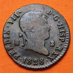 ESPAÑA Rey FERNANDO VII 2 MARAVEDIES 1828 Ceca de SEGOVIA KM.487.1 MONEDA DE COBRE MBC Spain 2 Maravedis R/3