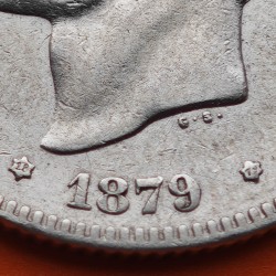 ESPAÑA Rey ALFONSO XII 2 PESETAS 1879 * 18 79 EMM REY y ESCUDO KM.678 MONEDA DE PLATA MBC- R/1