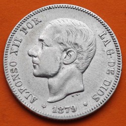 ESPAÑA Rey ALFONSO XII 2 PESETAS 1879 * 18 79 EMM REY y ESCUDO KM.678 MONEDA DE PLATA MBC- R/1