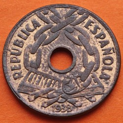 ESPAÑA 25 CENTIMOS 1938 LIBRO y CADENAS REPUBLICA ESPAÑOLA KM.757 MONEDA DE COBRE EBC Spain R/2