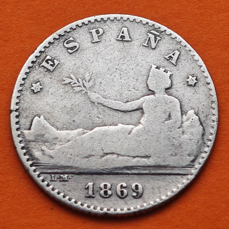ESPAÑA Gobierno Provisional 50 CENTIMOS 1869 * -/9 SNM DAMA TUMBADA KM.659 MONEDA DE PLATA @ESCASA@ R/4