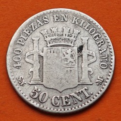 ESPAÑA Gobierno Provisional 50 CENTIMOS 1869 * -/9 SNM DAMA TUMBADA KM.659 MONEDA DE PLATA @ESCASA@ R/4