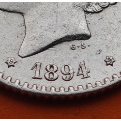 ESPAÑA Rey ALFONSO XIII 50 CENTIMOS 1894 * 9 4 MSM BUSTO Tipo RIZOS KM.703 MONEDA DE PLATA MBC++ R/3