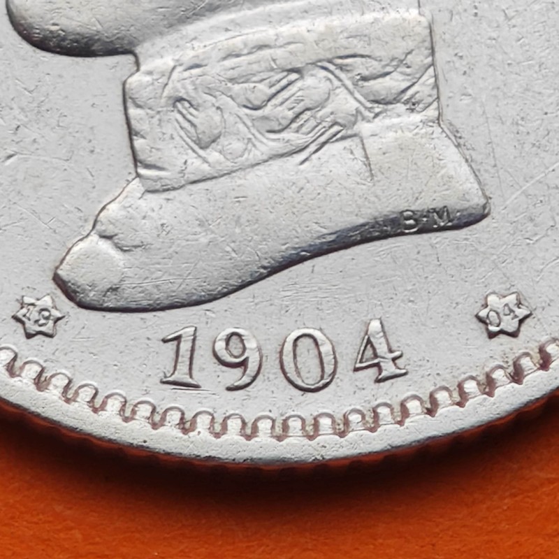 ESPAÑA Rey ALFONSO XIII 1 PESETA 1904 * 19 04 SMV tipo CADETE KM.721 MONEDA DE PLATA MBC Spain R/1