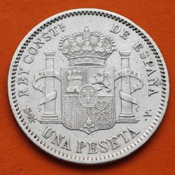 ESPAÑA Rey ALFONSO XIII 1 PESETA 1904 * 19 04 SMV tipo CADETE KM.721 MONEDA DE PLATA MBC Spain R/1